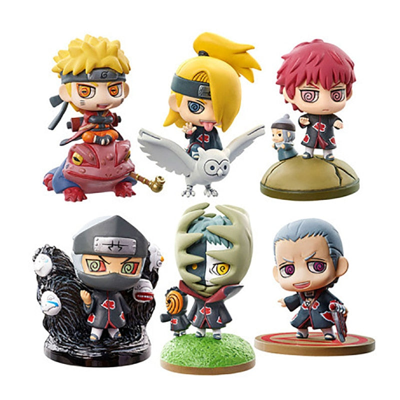 6Pcs Q Version Naruto Anime Figurine Uchiha Sasuke Itachi Gaara Akatsuki Action Figure PVC Model Toys For Children