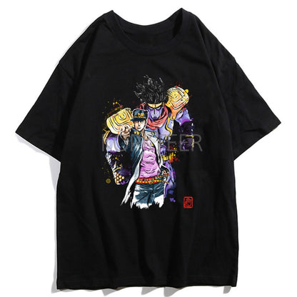 Jojos Bizarre Adventure Kujo Jotaro Giorno Giovanna Men Summer T-Shirts Harajuku Streetwear Ulzzang Hip Hop Tops Tee Cool T-Shirt