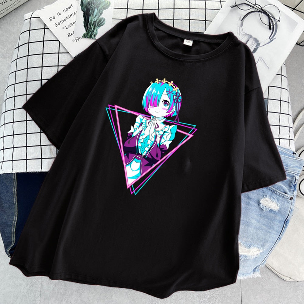 Top Print Anime Re: Zero T Shirt Women Sexy Girl Short Sleeve Manga Cosplay Tshirt Cute Rem Harajuku Funny Women Graphic Tee