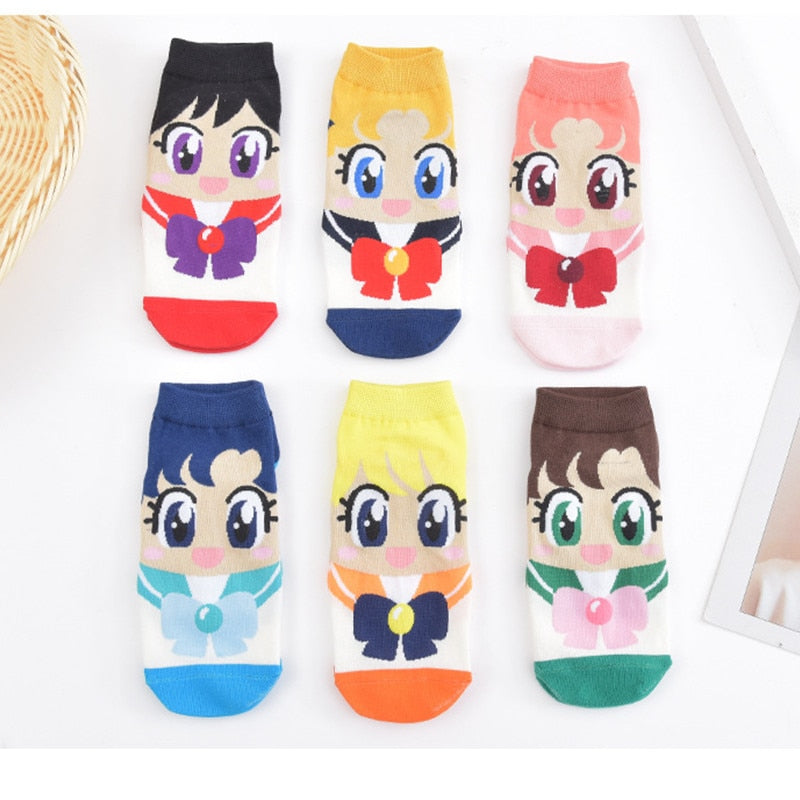 6 pairs High Quality Novel original design new products cute Kawaii playful cat sailor Moon breathable funny lovely women Socks