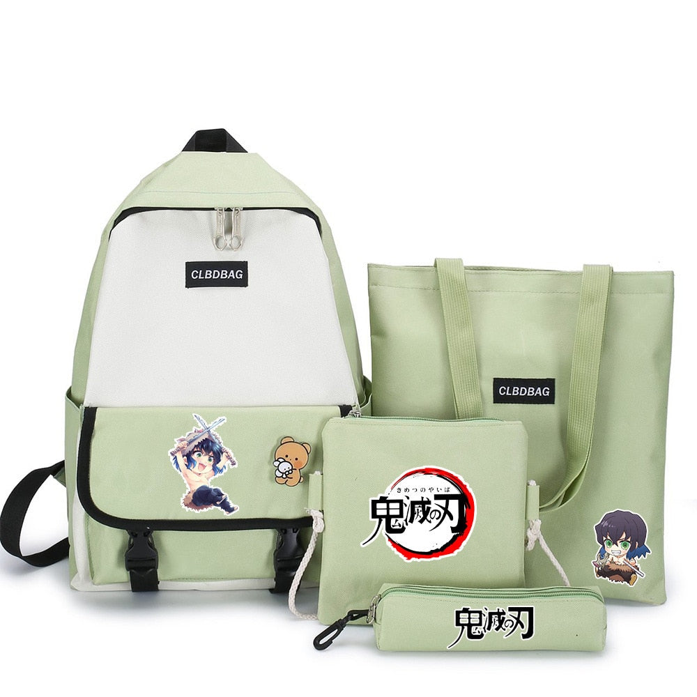 4PCS/set Demon Slayer: Kimetsu No Yaiba Kamado Tanjirou Agatsuma Zenitsu Hashibira schoolbag Backpack Shoulder bag Model Gift