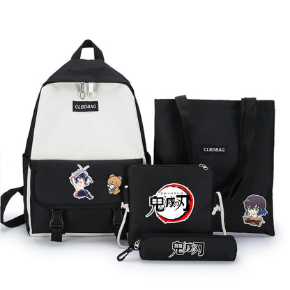 4PCS/set Demon Slayer: Kimetsu No Yaiba Kamado Tanjirou Agatsuma Zenitsu Hashibira schoolbag Backpack Shoulder bag Model Gift