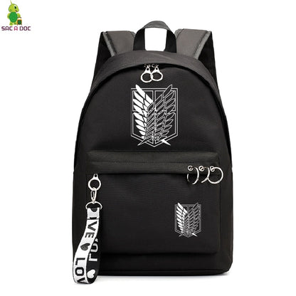 Attack on Titan Black Bagpacks Floral Printing Backpacks Travel Backpack Hot Anime School Bag for Teenage Girls Laptop Mochilas