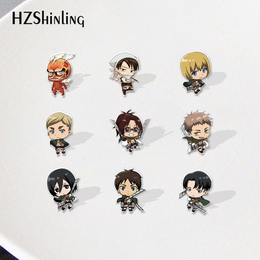 Acrylic Lapel Pins Attack on Titan Cartoon Pins Badges Resin Epoxy Deco Jewelry Accessories