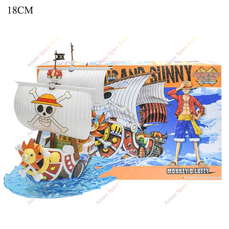 18cm Anime One Piece Figure Thousand Sunny Going Merry Boat Pirate Ship Fiugrine Toys Action Figures Shanks Assembly Model Toys