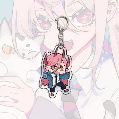 Kawaii Figures Anime Chainsaw Man Keychain Pochita Power Makima Angel Hayakawa Aki Key Ring 6cm Acrylic Charm Key Chain Llaveros