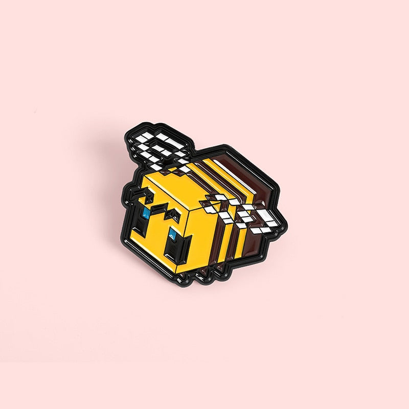 Novelty Creative Animal Pixel Bee Soft Enamel Pin Cute Cartoon Lapel Badge Brooch Minecraft Collectable Gifts