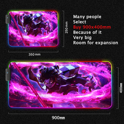 Demon Slayer Mouse Pad Pc Rgb Anime Rug Setup Gamer Accessories Gaming Mats with Backlight Mat Mousepad Speed Led Keyboard Mat