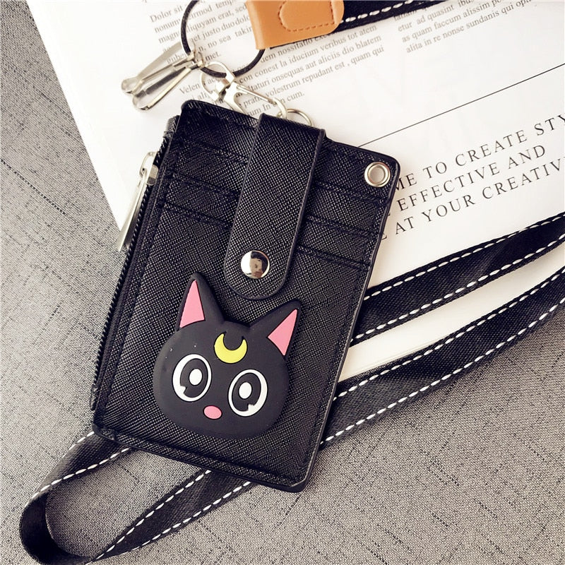 Cartoon Anime Sailor Moon Lanyard Card Holder Keychain Webbing Mobile Phone Lanyard Cute Pendant Detachable Card with Coin Purse