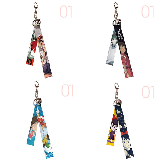 Classic Anime Ribbon Keychains  Spirited Away Howl Kiki Ponyo Mononoke Hime Backpack Pendant Charms Movie Jewelry