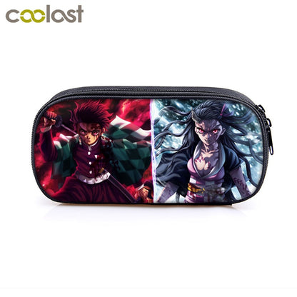 Anime Demon Slayer Kimetsu No Yaiba Canvas Purse Pencil Case Zipper Makeup Bag Pen Stationery Bag catoon Pencil Box