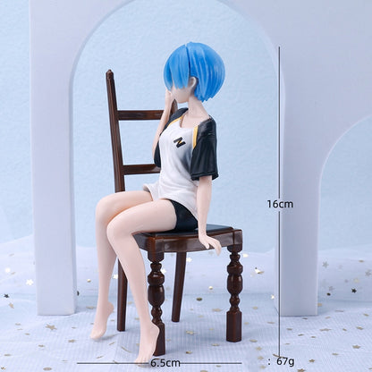 Anime Re: Zero In A Different World From Zero Action Figure Rem Kawaii Girl T-shirt Figure Rem Chair PVC Collection Model Toys