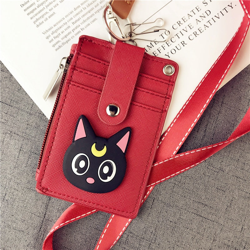 Cartoon Anime Sailor Moon Lanyard Card Holder Keychain Webbing Mobile Phone Lanyard Cute Pendant Detachable Card with Coin Purse