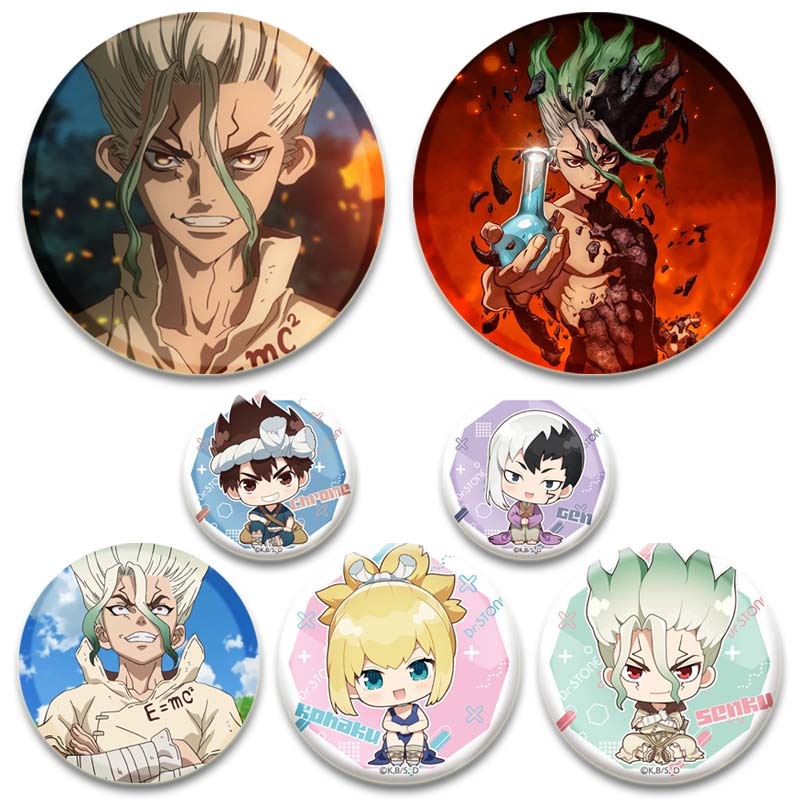 Dr. Stone Cute Enamel Pin Badges Manga Lapel Pins for Backpacks 58mm Round Anime Brooches on Clothes Jewelry Accessories Gifts