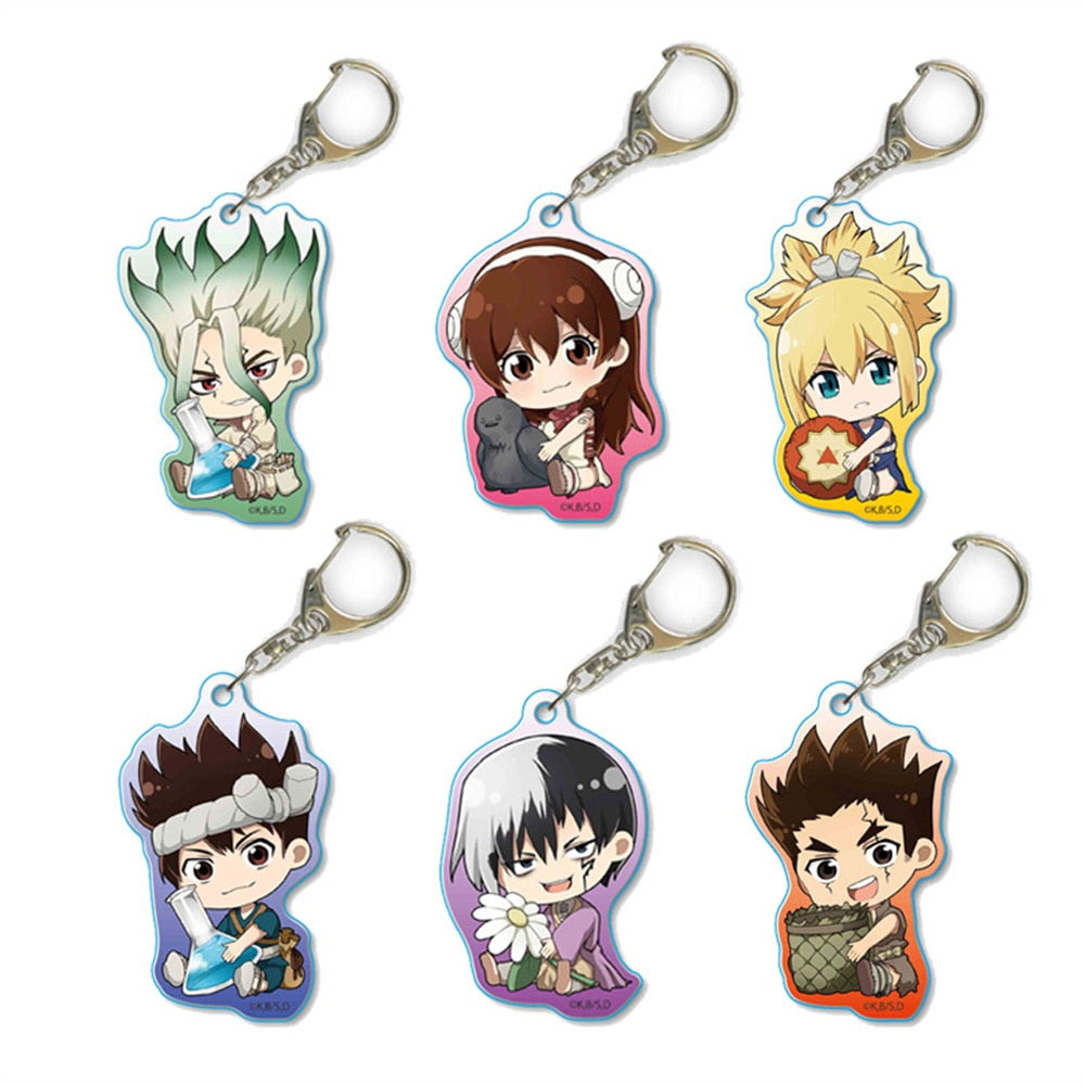 Anime Dr. Stone Keychain Senku Ishigami Oki Taiju Ogawa Yuzuriha Kohaku Acrylic Figure Key Chain Backpack Schoolbag Charm Keyring