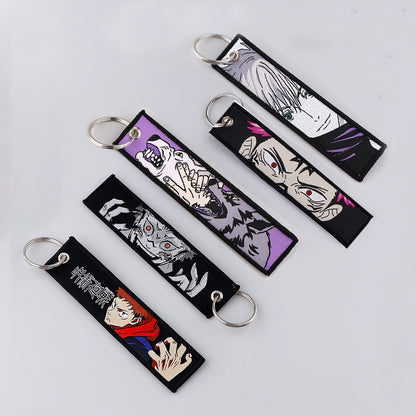 Jujutsu Kaisen Embroidered Cool Car Keychains for Men Keyring Anime keys Tag Women Man Fashion Accessories Jewelry Gifts