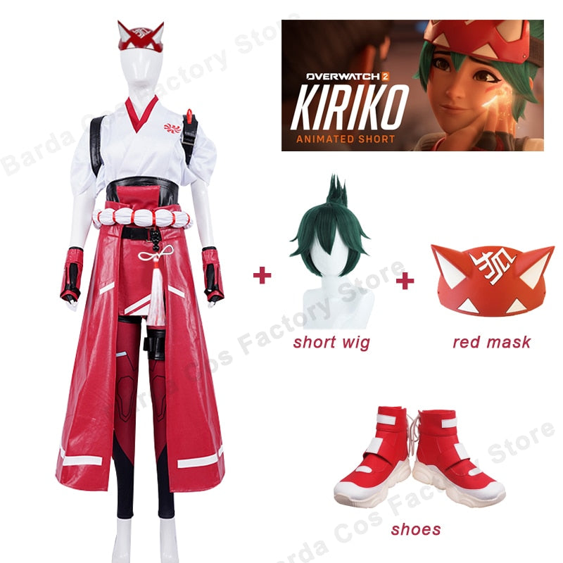 Overwatch 2 Kiriko Cosplay Costume Anime Kimono Wig Game ow2 Girl Full Set Fox Mask Headband Props Halloween Clothes For Women