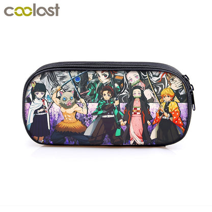 Anime Demon Slayer Kimetsu No Yaiba Canvas Purse Pencil Case Zipper Makeup Bag Pen Stationery Bag catoon Pencil Box