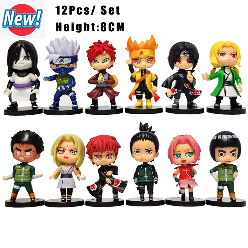 Figuras de Anime de Naruto Shippuden, Hinata, Sasuke, Itachi, Kakashi, Gaara, versión Q, juguetes de PVC, muñecas, regalo para niños, 12 piezas por juego