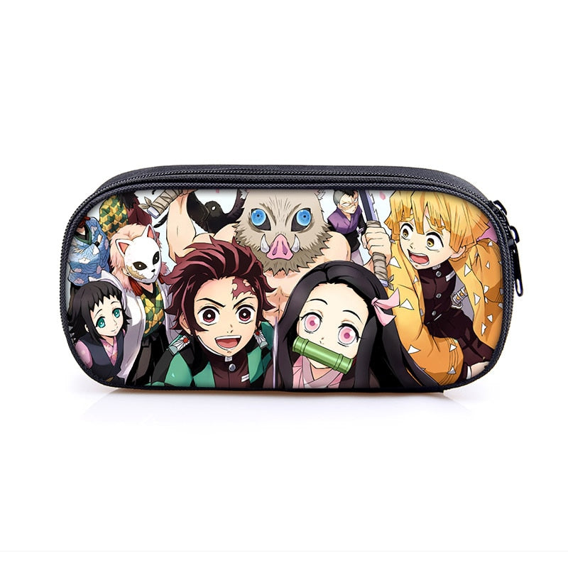 Anime Demon Slayer Kimetsu No Yaiba Canvas Purse Pencil Case Zipper Makeup Bag Pen Stationery Bag catoon Pencil Box