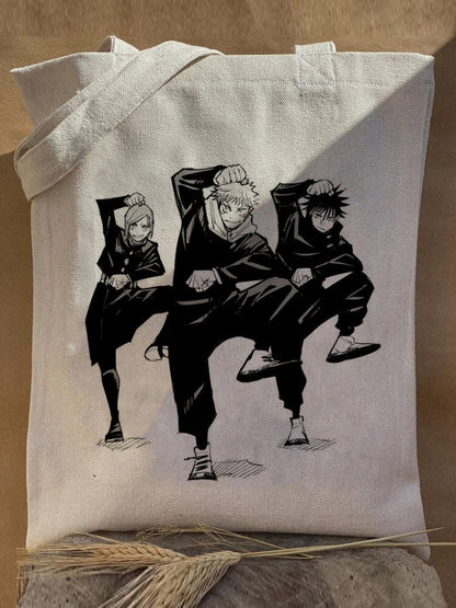 Harajuku Y2k anime Jujutsu Kaisen Women Bags Shopping Bag Canvas Shopper Bag Reusable Tote Bag Handbags Shoulder Bag Collapsible