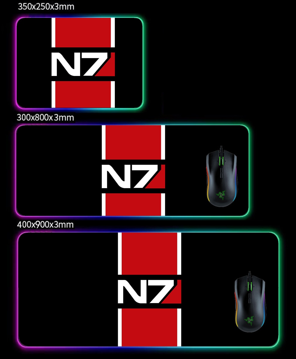 N7 LED Gaming Mouse Pad, N7 RGB Desk Pad, Mass Effect inspired N7 Stripe Logo Gamer Accessory Mouse Pad Luminous LED light Strip