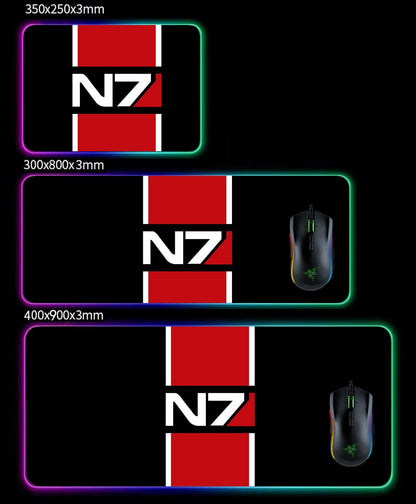 N7 LED Gaming Mouse Pad, N7 RGB Desk Pad, Mass Effect inspired N7 Stripe Logo Gamer Accessory Mouse Pad Luminous LED light Strip