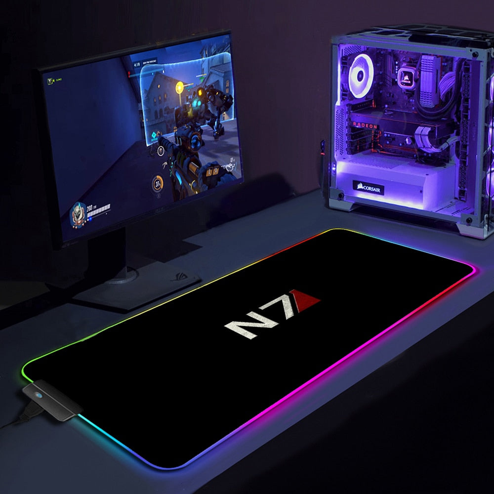 N7 LED Gaming Mouse Pad, N7 RGB Desk Pad, Mass Effect inspired N7 Stripe Logo Gamer Accessory Mouse Pad Luminous LED light Strip