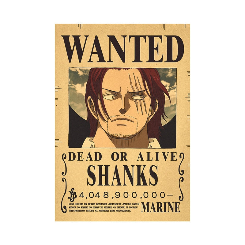 New Anime One Piece Bounty Wanted Posters 4 Emperors Kid Action Figures Vintage Living Room Wall Decoration Stickers Poster Toys