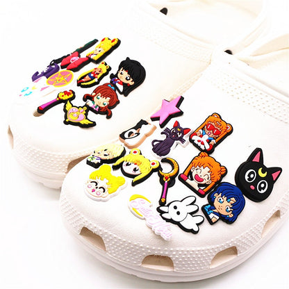 25pcs a Lot Japanese Anime PVC Shoe Charms Mix Sailor Moon Shoe Accessories Clog Decorations for croc jibz Kids Party X-mas Gift