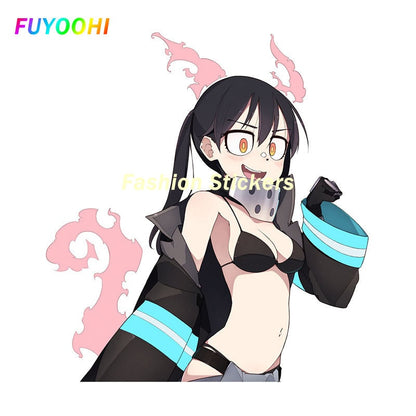 FUYOOHI Funny Stickers Fire Force Car Stickers Sunscreen Personality Anime Decals Car Accessories Windows Laptop Decor