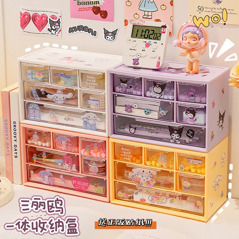 Cartoon Sanrio Nine Compartment Storage Box Small Objects Desktop Drawer Storage Box Cute Jewelry Stationery Storage Box