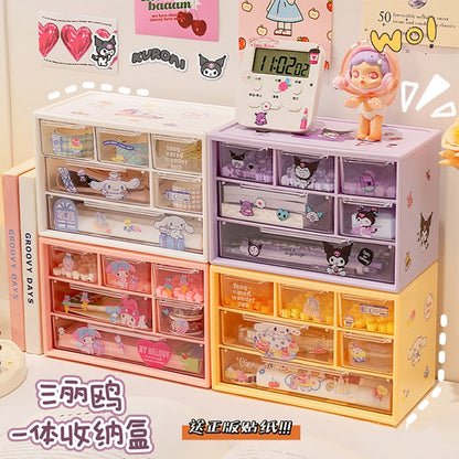 Cartoon Sanrio Nine Compartment Storage Box Small Objects Desktop Drawer Storage Box Cute Jewelry Stationery Storage Box