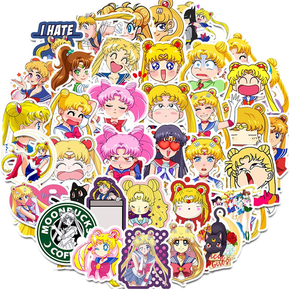 10/30/50PCS Sailor Moon Cute Stickers Sailor Moon Graffiti Stickers Personality Skateboard Stickers Trolley Case Stickers Wholes