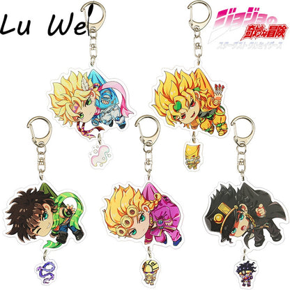 Anime Keychain JoJos Bizarre Adventure Man Key Chain for Women Accessories Cute Bag Pendant Key Ring Acrylic Cartoon Friends Gift