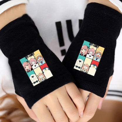 1 Pair Cartoon Anime Spy X Family Cosplay Cotton Wrist Gloves Loid Anya Yor Forger Half Finger Gloves Plush Toys Children Gifts