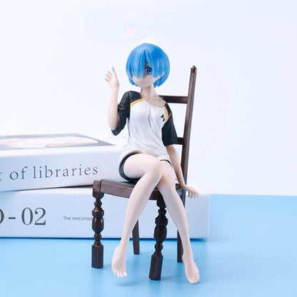 Anime Re: Zero In A Different World From Zero Action Figure Rem Kawaii Girl T-shirt Figure Rem Chair PVC Collection Model Toys