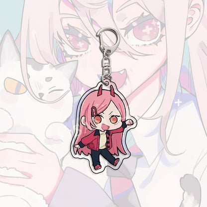 Kawaii Figures Anime Chainsaw Man Keychain Pochita Power Makima Angel Hayakawa Aki Key Ring 6cm Acrylic Charm Key Chain Llaveros