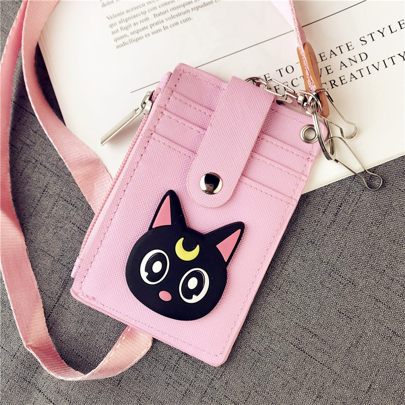 Cartoon Anime Sailor Moon Lanyard Card Holder Keychain Webbing Mobile Phone Lanyard Cute Pendant Detachable Card with Coin Purse