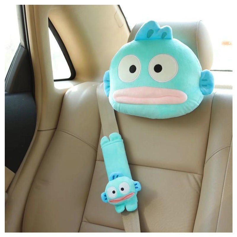 Cartoon Car Pillow Seat Belt Cover Sanrioed Anime Hangyodon Sanrio Plush Toys Kawaii Plushie Headrest Seat Belt Cover Protective Case