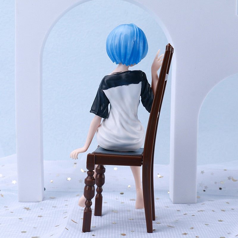 Anime Re: Zero In A Different World From Zero Action Figure Rem Kawaii Girl T-shirt Figure Rem Chair PVC Collection Model Toys