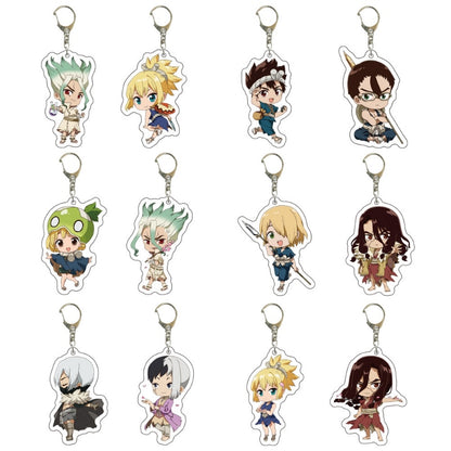 1 Pcs Kawaii Anime Dr. Stone Keychains Figure Senku Ishigami Acrylic Pendant Keyrings for Backpack Bag Toys Children Gifts