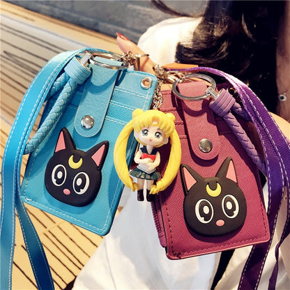 Cartoon Anime Sailor Moon Lanyard Card Holder Keychain Webbing Mobile Phone Lanyard Cute Pendant Detachable Card with Coin Purse