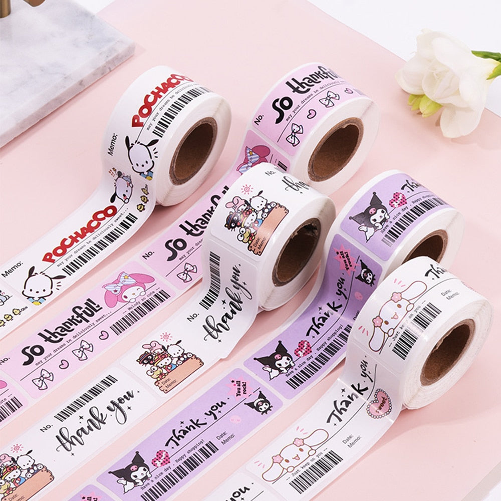 120pcs Cute Sanrio Kuromi My Melody Stickers Roll Kawaii Cartoon Thank You Sealing Labels Sticker Anime Vinyl Decoration Decals