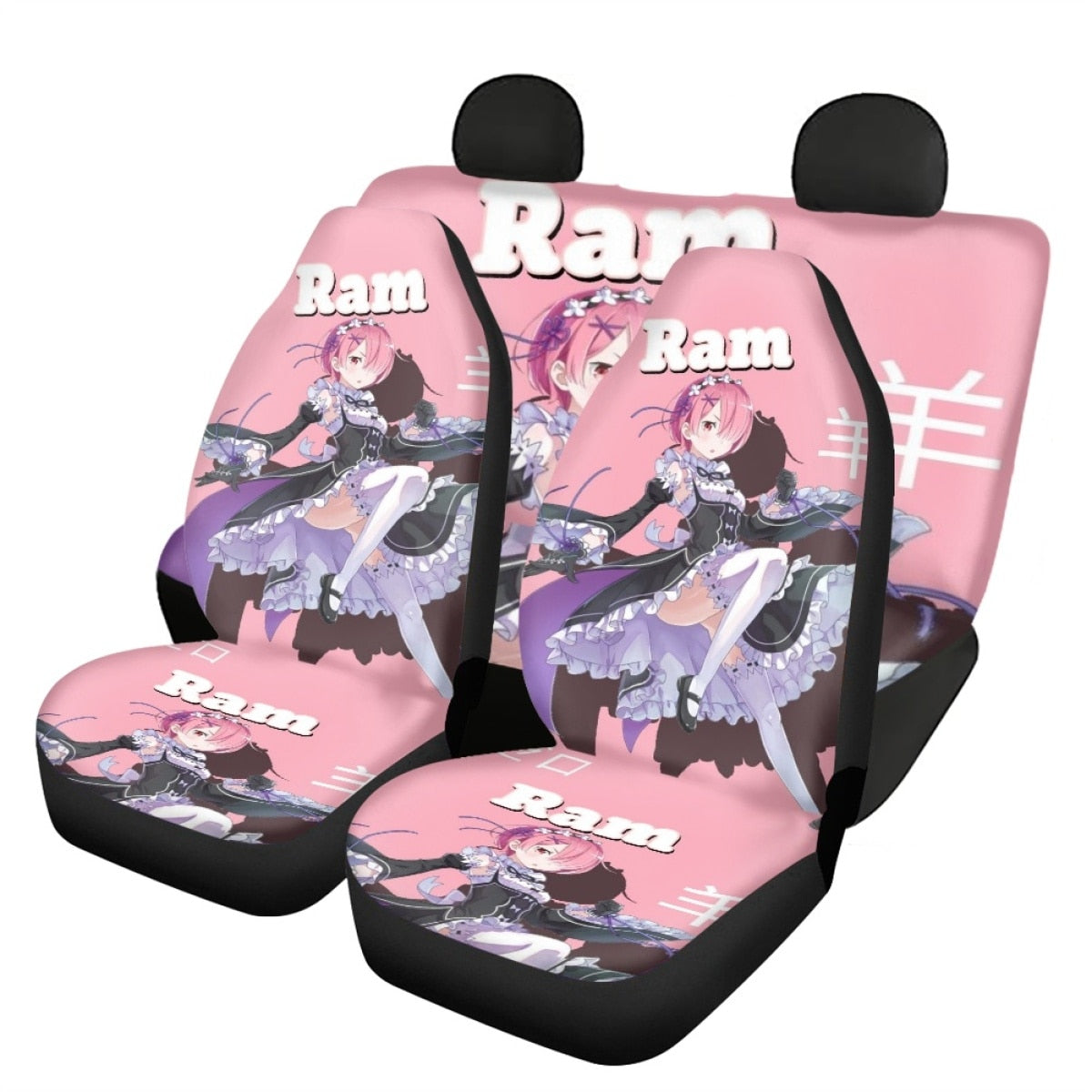 Re: Zero Rem Ram 3D Printing Anime Universal Fit Car Seat Covers Black Front Seat Durable Washable Auto Mads Vehicle Seat Covers