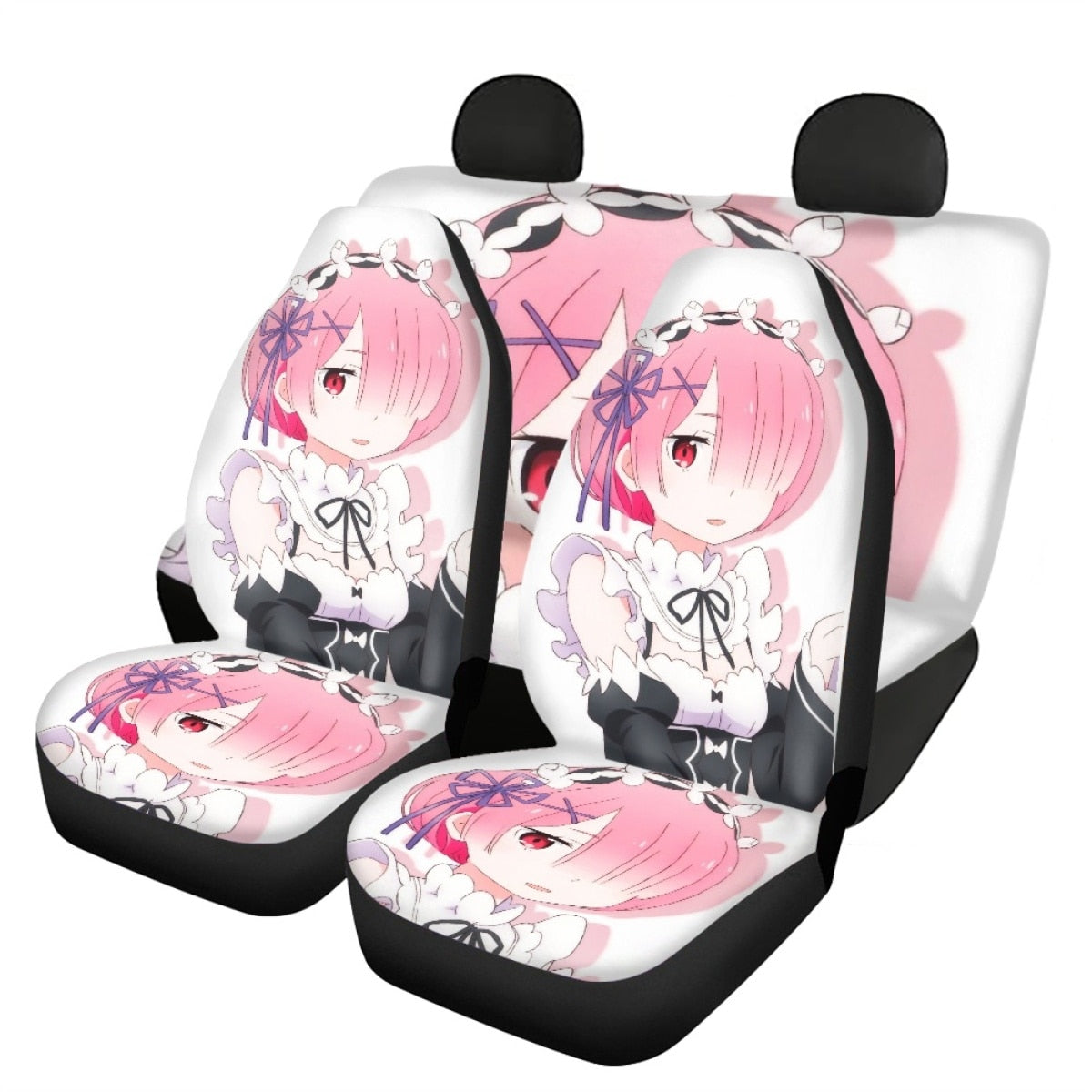 Re: Zero Rem Ram 3D Printing Anime Universal Fit Car Seat Covers Black Front Seat Durable Washable Auto Mads Vehicle Seat Covers