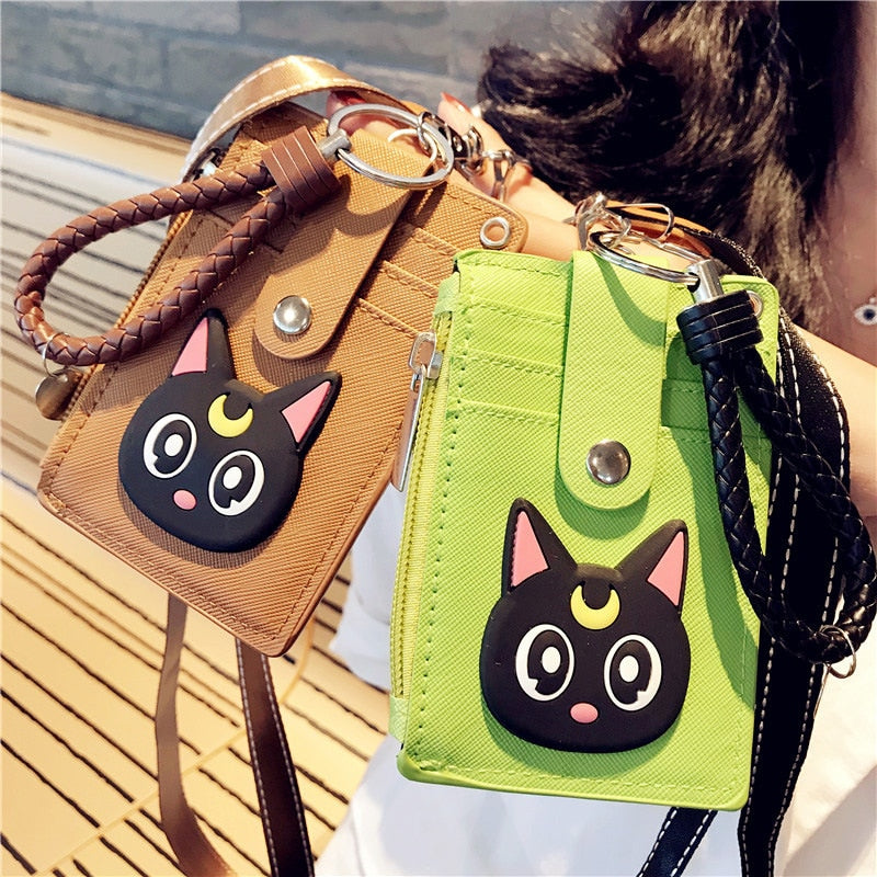 Cartoon Anime Sailor Moon Lanyard Card Holder Keychain Webbing Mobile Phone Lanyard Cute Pendant Detachable Card with Coin Purse