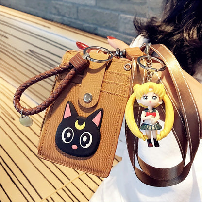 Cartoon Anime Sailor Moon Lanyard Card Holder Keychain Webbing Mobile Phone Lanyard Cute Pendant Detachable Card with Coin Purse