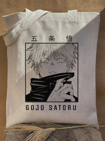 Harajuku Y2k anime Jujutsu Kaisen Women Bags Shopping Bag Canvas Shopper Bag Reusable Tote Bag Handbags Shoulder Bag Collapsible