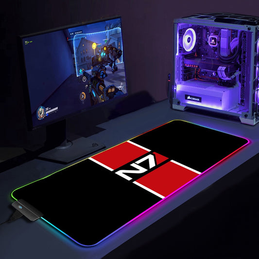 N7 LED Gaming Mouse Pad, N7 RGB Desk Pad, Mass Effect inspired N7 Stripe Logo Gamer Accessory Mouse Pad Luminous LED light Strip